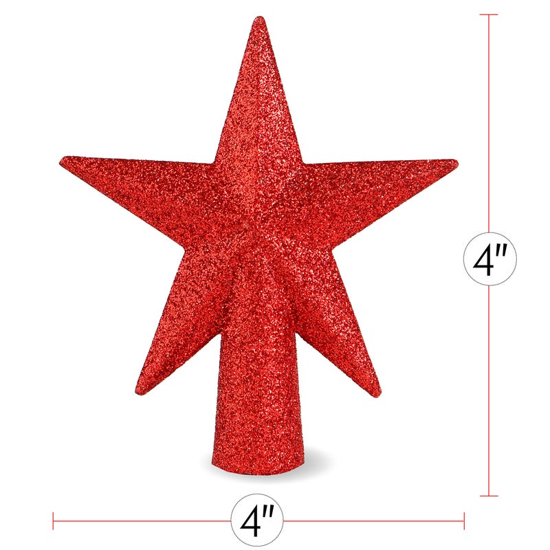 Ornativity Glitter Star Tree Topper - Christmas Red Decorative Holiday Tabletop Desktop Mini Trees Toppers Sparkle Bethlehem Star Decor Xmas Ornament 4" - Image 4